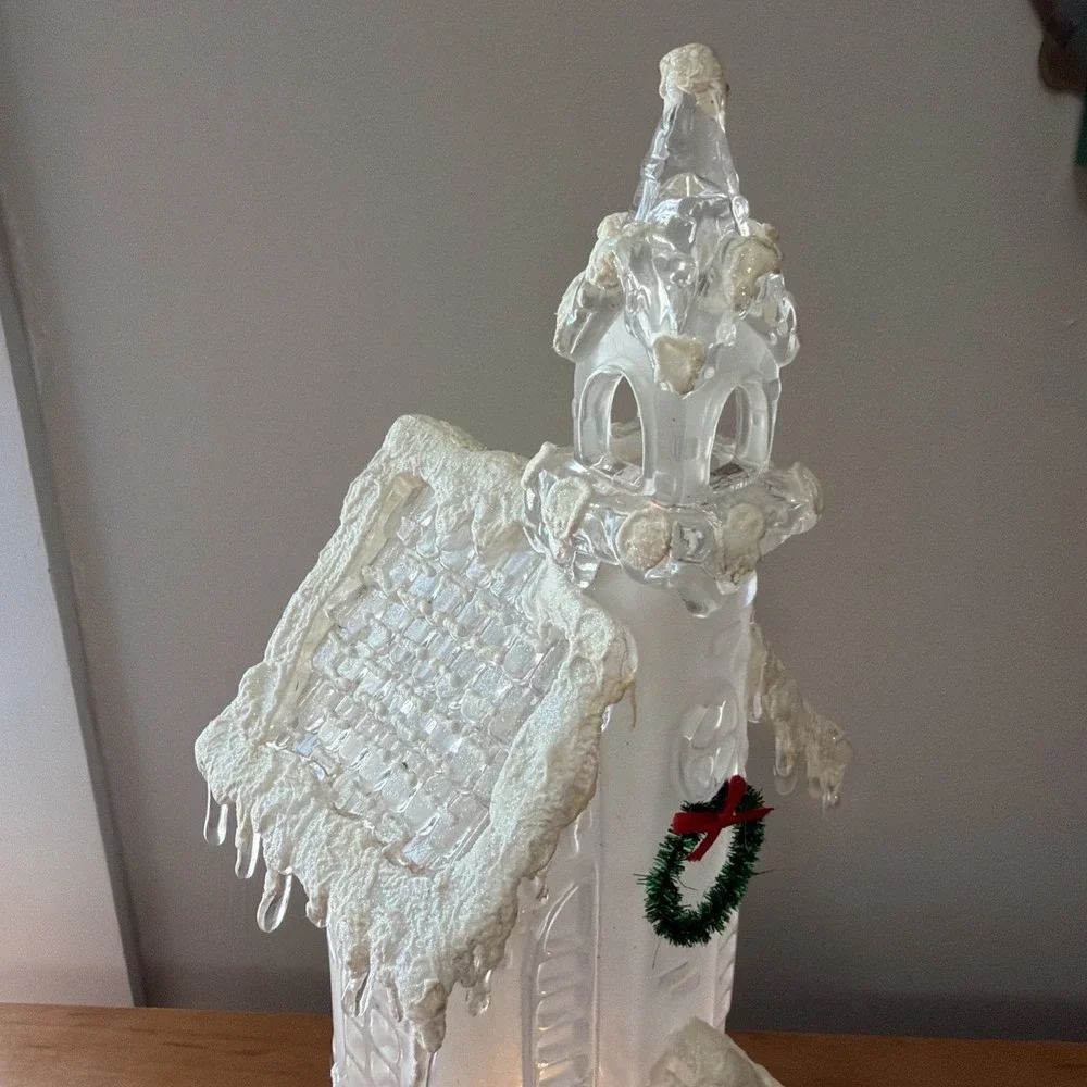 Vintage Christmas Light Up Church Plastic Crystal Look WORKS 1980s 13